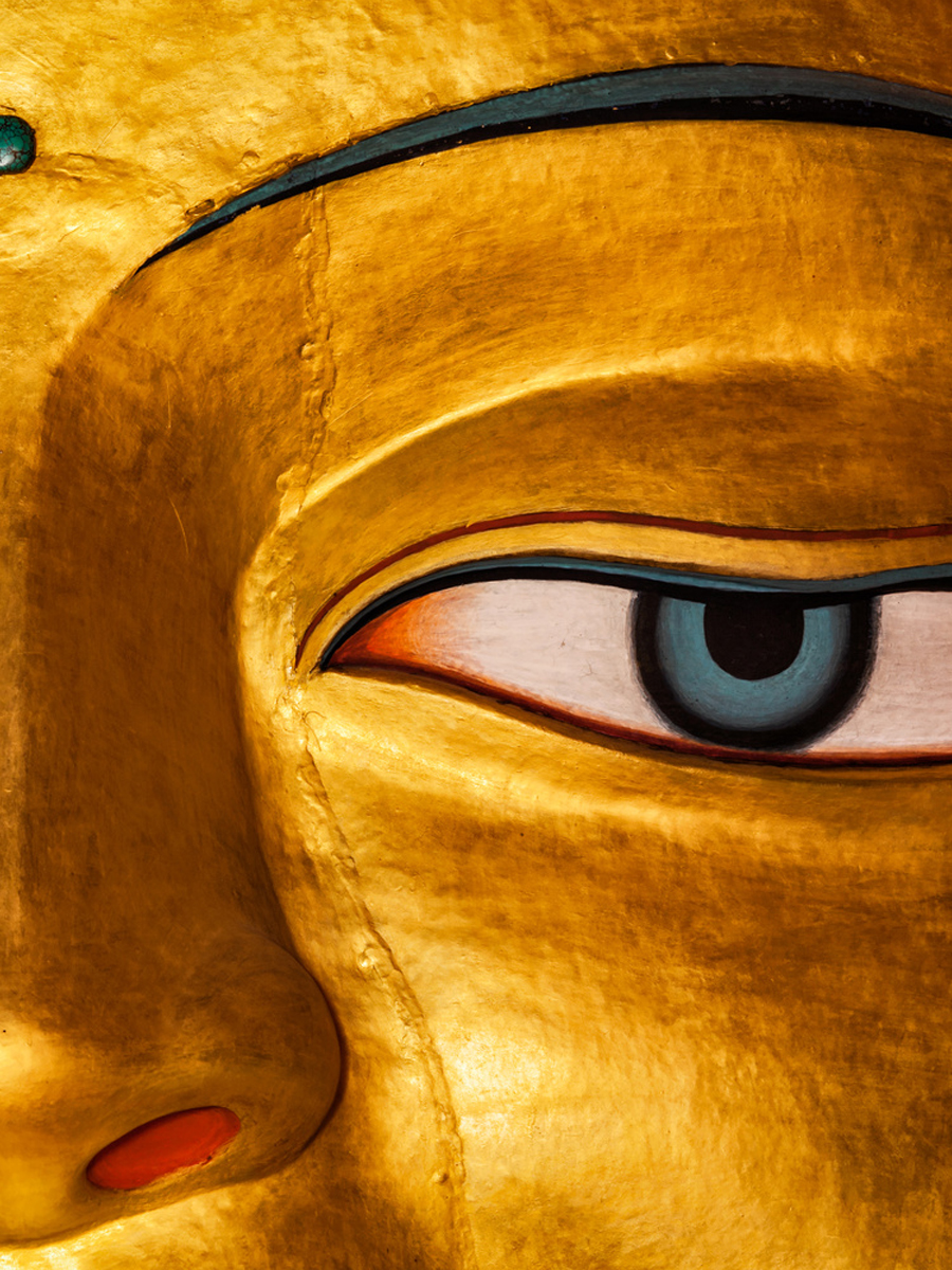 Sakyamuni Buddha statue face close up